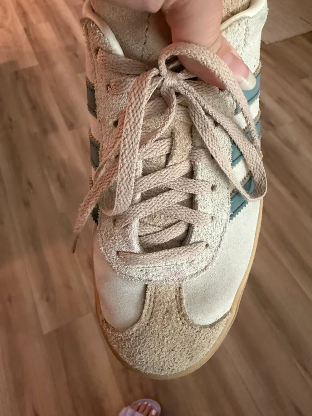 Adidas Gazelle Bold Platform Sneakers Cream Green Suede Womens Size 8